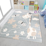 Kids Animal Rug Grey Beige Pink Cream Giraffe Butterfly Pattern Children Play Carpet Baby Nursery Bedroom Mat Girls Boys Unisex