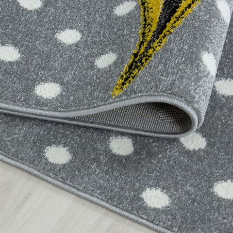 Kids Unicorn Rug Grey Yellow Nursery Carpet Childrens Animal Baby Room Round Mat