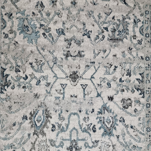 Distressed Vintage Rug Grey Blue-Faded Border Oriental Design Large Area Carpet