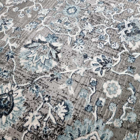 Traditional Oriental Rugs Grey Blue Colours Border Floral Pattern Large Carpet