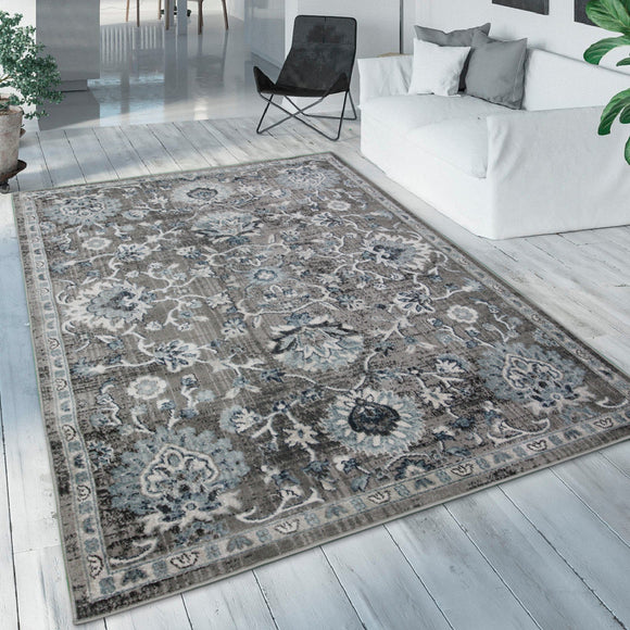 Traditional Rug Grey Blue Oriental Pattern Large Small Floral Bedroom Carpet Mat