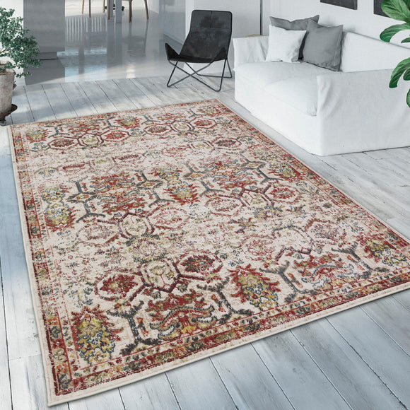 Vintage Distressed Rug Beige Traditional  Multicoloured Faded Pattern Large Small