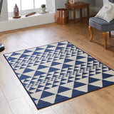 Non Slip Rug Indoor Navy Blue Cream Geometric Pattern Large Small Carpet Mat