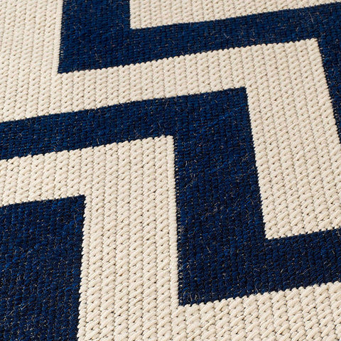 Kitchen Navy Blue Beige Cream Rug Flat Weave Non Slip Heavy Duty Hard Wearing Sisal Look Woven Carpet Modern Geometric Chevron Zig Zag Pattern Small Large Hall Runner Polypropylene Mat 60x110 60x180 60x230 80x150 120x160 160x225