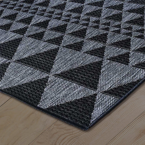 Kitchen Black Grey Rug Flat Weave Non Slip Heavy Duty Hard Wearing Woven Sisal Look Carpet Modern Geometric Pattern Small Large Hall Runner Polypropylene Mat 60x110 60x180 60x230 80x150 120x160 160x225