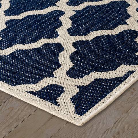 Living Room Navy Blue Cream Rug Flat Weave Anti Slip Sisal Look Woven Carpet Modern Moroccan Trellis Pattern Small Large Hall Runner Polypropylene Mat 60x110 60x180 60x230 80x150 120x160 160x225