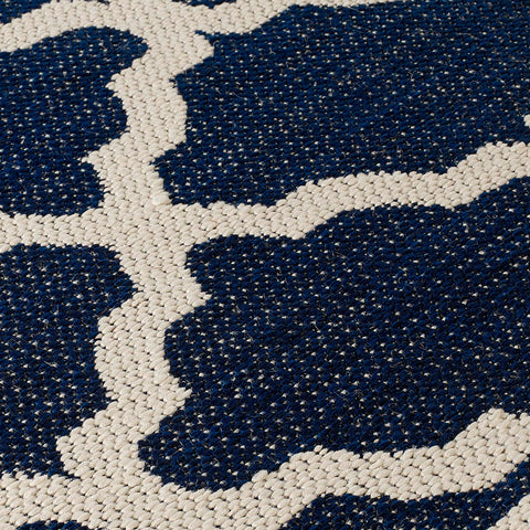 Living Room Navy Blue Cream Rug Flat Weave Anti Slip Sisal Look Woven Carpet Modern Moroccan Trellis Pattern Small Large Hall Runner Polypropylene Mat 60x110 60x180 60x230 80x150 120x160 160x225