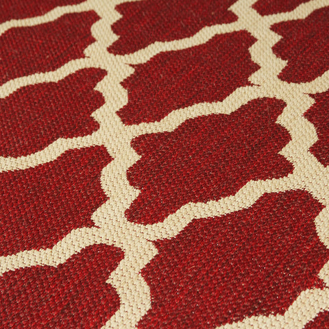 Kitchen Red Cream Rug Flat Weave Non Slip Heavy Duty Hard Wearing Sisal Look Woven Carpet Modern Moroccan Trellis Pattern Small Large Hall Runner Polypropylene Mat 60x110 60x180 60x230 80x150 120x160 160x225