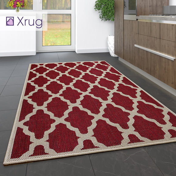 Red Kitchen Rug Non Slip Moroccan Trellis Sisal Look Carpet Small Large Runner Mat