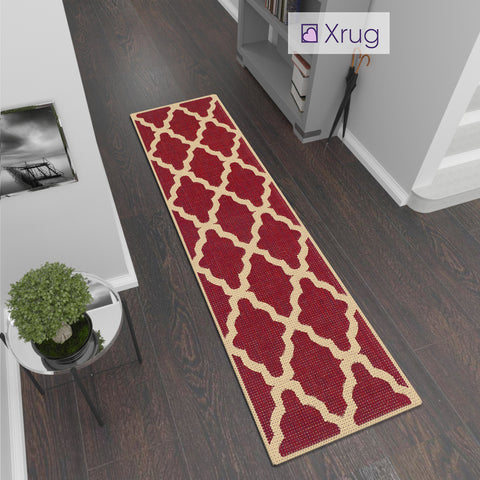 Red Kitchen Rug Non Slip Moroccan Trellis Sisal Look Carpet Small Large Runner Mat