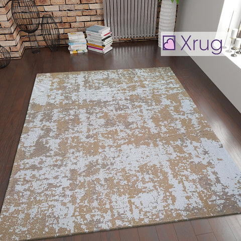 Modern Abstract Rug Mustard Beige Grey Distressed Pattern Large Small Living Room Bedroom 100% Cotton Rug Washable