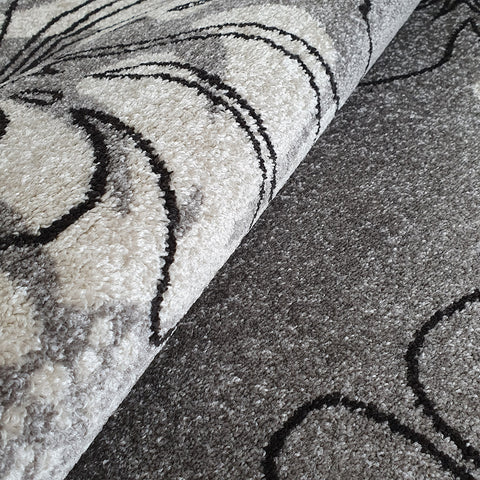 Modern Floral Rug Grey Ivory Black Patterned Carpet Woven Living Room Floor Mats