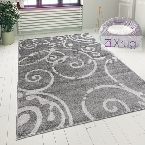 Modern Floral Rug Short Pile Grey Pattern Mat Small Large Living Room Carpet New