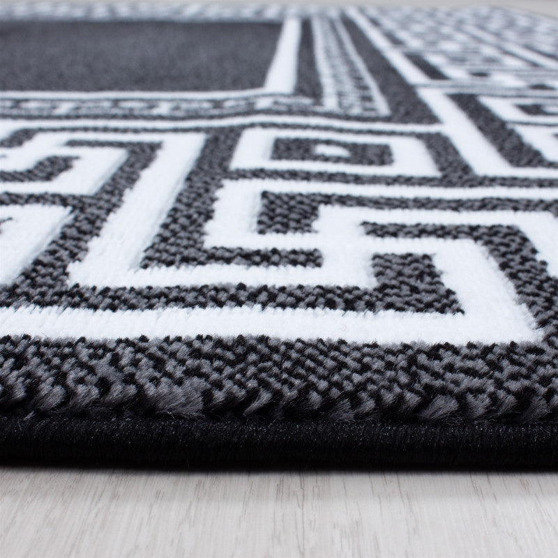 Modern Geometric Rug Black Grey Cream White Border Pattern Mats Room H ...