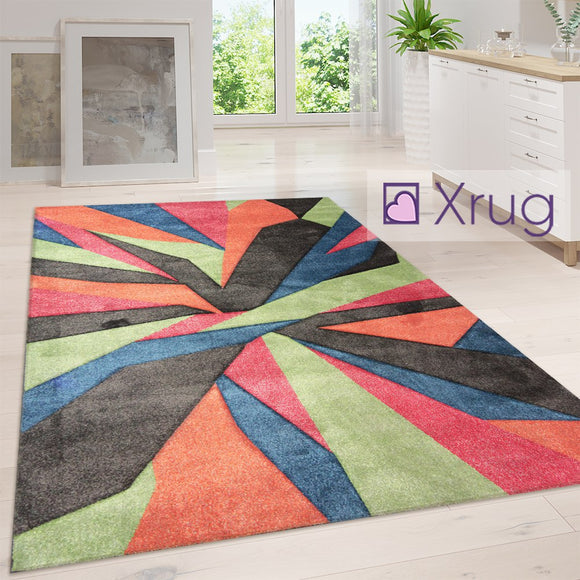 Modern Multi Coloured Rug Abstract Contour Cut Pattern Carpet Small Room Mat New