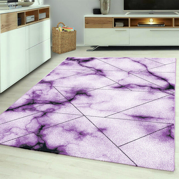 Contemporary Modern Abstract Geometric Rug Purple Cream White Patterned Carpet Small Extra Large XL Living Room Bedroom Area Lounge Mats Woven Polypropylene Heatset Short Low Pile 120x170 200x290 160x230 80x150 80x300