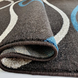 Modern Rug Dark Brown Blue Cream Abstract Pattern Carpet Small Large Bedroom Mat