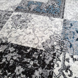 Modern Rug Grey Brown Blue Patchwork Pattern Carpet Large Living Room Check Mat