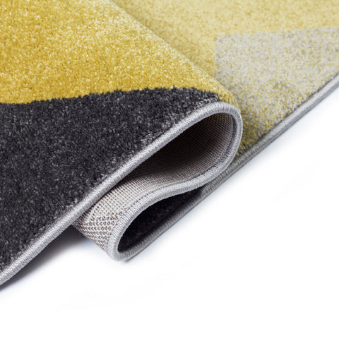 Modern Rug Mustard Grey Yellow Hand Carved Pattern Mat Geometric Bedroom Carpet