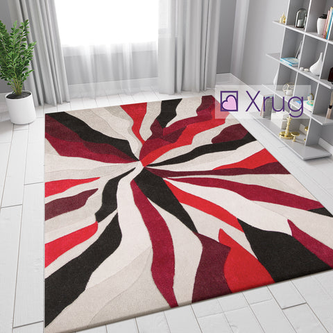Modern Rug Red Black Beige Abstract Hand Carved Pattern Mat Living Room Area Mat