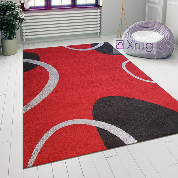Modern Rug Red Black Grey Abstract Pattern Carpet New Small Large Room Floor Mat