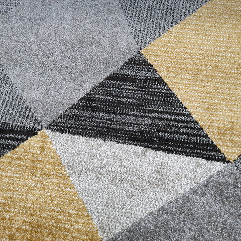 Modern Rugs Black Grey Yellow Gold Multi Geometric Abstract Pattern Carpet Small Large Area Mat Friese Soft Polypropylene Living Dining Room Bedroom Lounge 70x140 120x170 160x220 