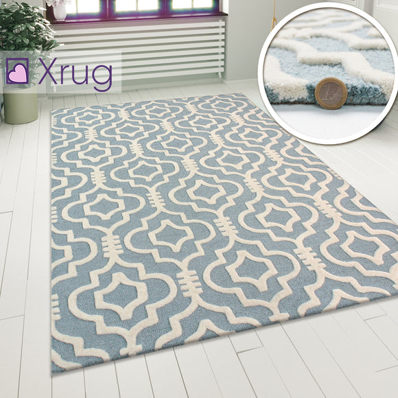 Modern Wool Rug Duck Egg Cream Oriental Pattern Carpet Small Large Room Area Mat