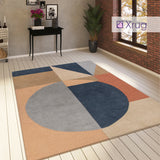 Geometric Rug Navy Blue Beige Designer Living Room Large Small Thick Carpet Mat