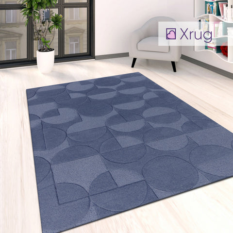 Navy Blue Rug Plain Geometric Pattern Living Room Bedroom Carpet Mat Large Small