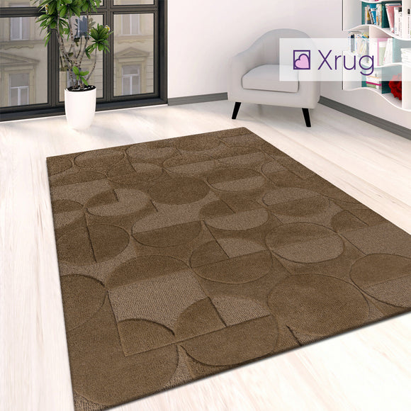 Brown Patterned Rug Plain Living Room Bedroom Geometric Carpet Mat Large Small
