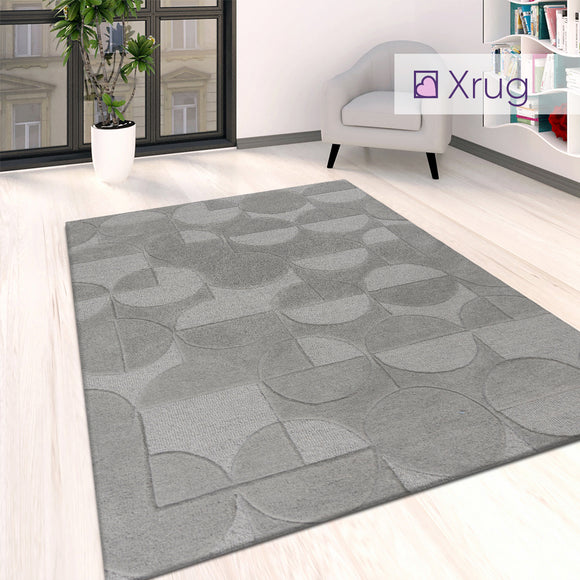 Grey Rug Bedroom Living Room Plain Circle Tufted Pattern Large Small Carpet Mat
