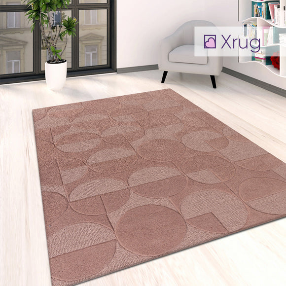 Dusky Pink Rug Geometric Dusty Plain Circle Pattern Woven Carpet Large Small Mat