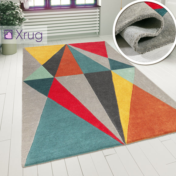 Multi Colour Rug Modern Geometric Pattern Mat Small Large Living Room Carpet New Bedroom Area Lounge Short Pile Contemporary Designer Woven Polyester