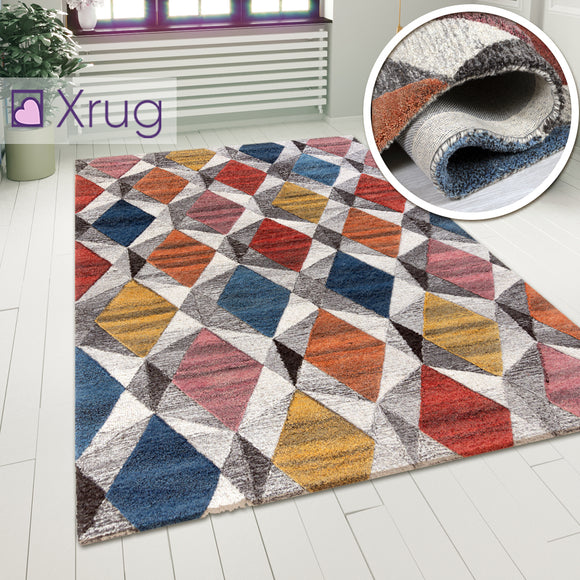 Multicoloured Rug Abstract Geometric Pattern Carpet Modern Wool Rug Bedroom Area Mat Small Extra Large Hall Mat Living Room Lounge Woven Short Pile Contemporary Floor New