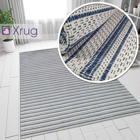 Cream Blue Rug 100% Cotton Rugs Navy Striped Pattern Flat Weave Washable Carpet Mat Small Extra Large Runner