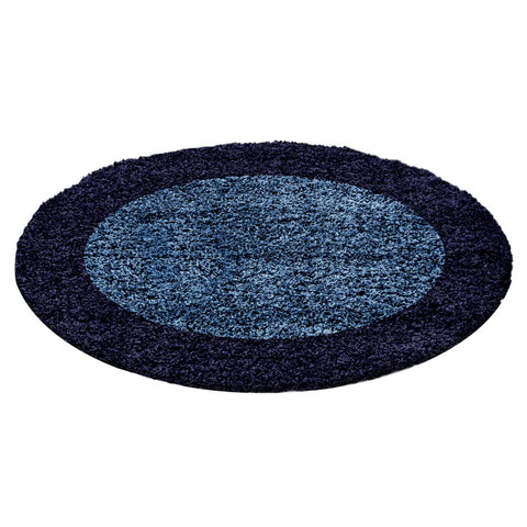 Navy Blue Fluffy Rug Deep Pile Shaggy Modern Pattern Round Mat Bedroom Lounge Carpet