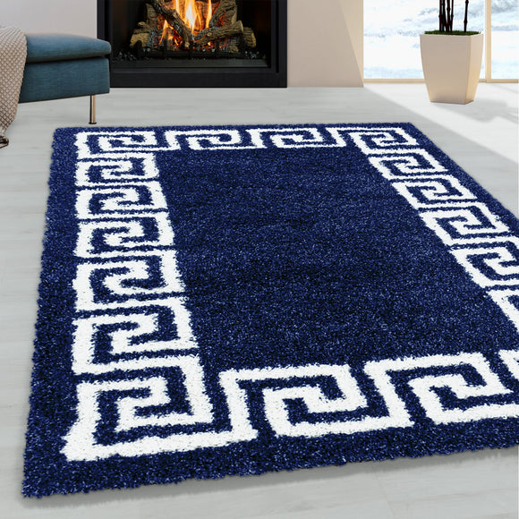 Navy Blue Fluffy Rug for Bedroom Living Room Thick Soft Shaggy Large Small Bedside Rugs Geometric Carpets