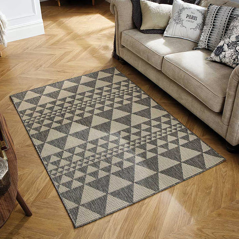 Non Slip Rug Indoor Grey Beige Geometric SISAL LOOK Flatweave Carpet Large Small Runner