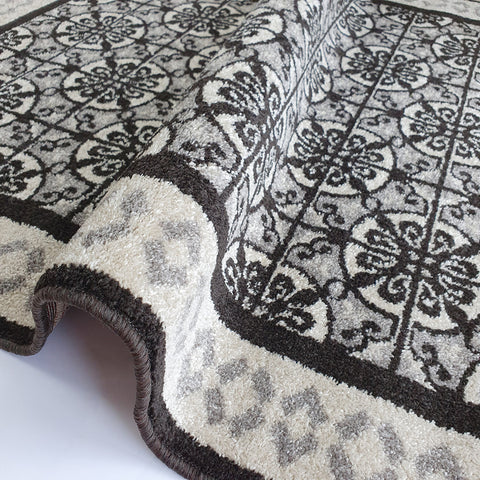 Grey Rug Moroccan Trellis Oriental Pattern Low Pile Woven Carpet Large Small Living Room Mat