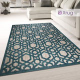 Teal Rug Blue Beige Carpet Large Small Runner Round Flat Weave Trellis Room Mat