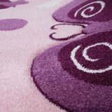 Pink Childrens Rug Purple Floral Butterfly Hand Carved Contour Cut Pattern Carpet Kids Girls Play Room Bedroom Mat Baby Nursery Boys Girls Unisex