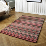 Wool Rug Handmade Pink Modern Striped Living Room Bedroom Carpet Thick Mat Runner New