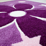 Purple Floral Rug Butterfly Star Kids Hand Carved Contour Cut Pattern Carpet Children Bedroom Play Room Mat Nursery Baby Boys Girls Unisex