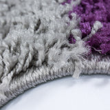 Purple Fluffy Rug Lila Grey Cream Deep Pile Shaggy Mat Bedroom Check Carpet New
