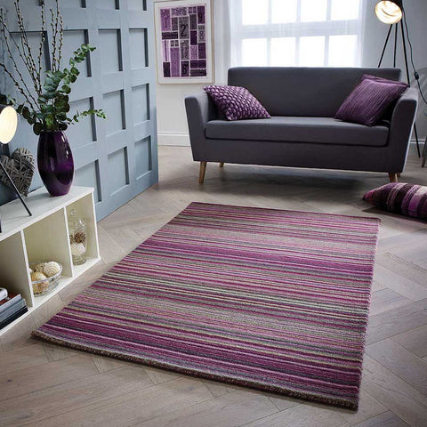 Wool Rug Handmade Purple Modern Striped Living Room Bedroom Carpet Thick Mat Runner New