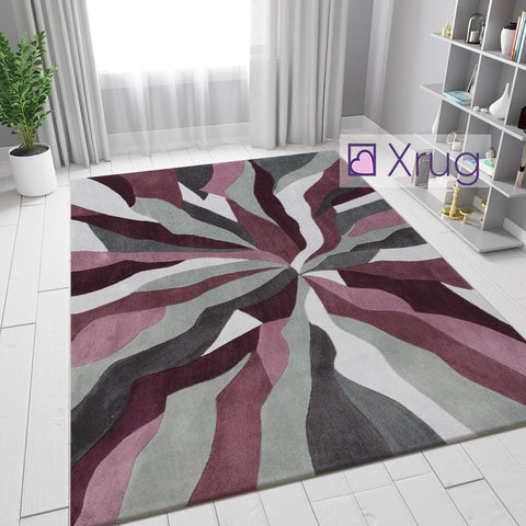 Purple and Grey Rug Modern Abstract Contour Cut Pattern Mat Low Pile Area Carpet