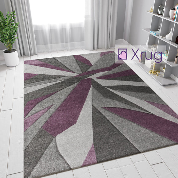 Purple and Grey Rug Modern Contour Cut Pattern Carpet Small X Large Bedroom Mat