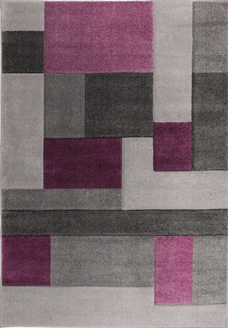 Purple and Grey Rug Modern Geometric Hand Carved Pattern Carpet Bedroom Area Mat