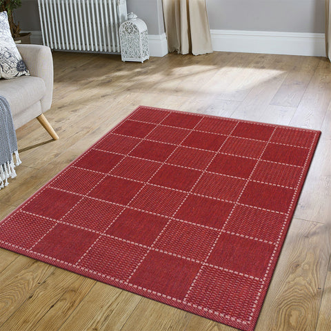 Anti Slip Living Room Rug Red Check Pattern Large Small Runner Carpet Mat