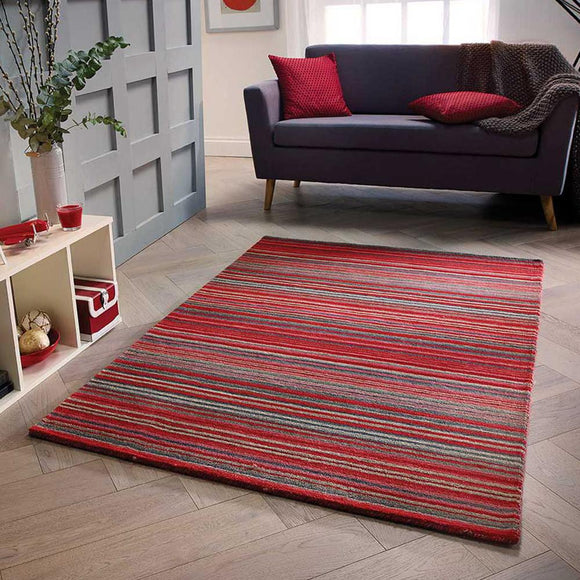 Wool Rug Handmade Red Modern Striped Living Room Bedroom Carpet Thick Mat Runner New